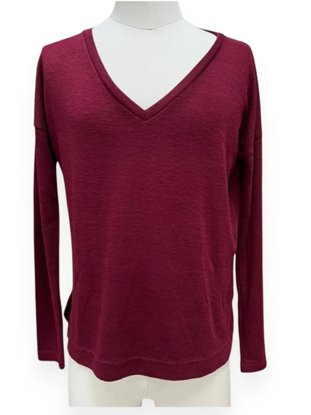 J.Crew Vintage Fleece Classic V Neck Sweater in Red Cranberry Wine